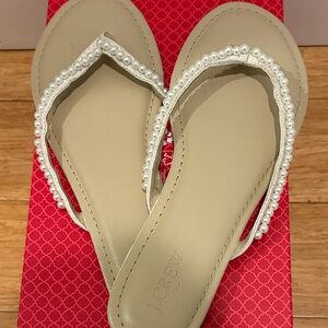 J. Crew Pearl-Embellished Cream Sandals